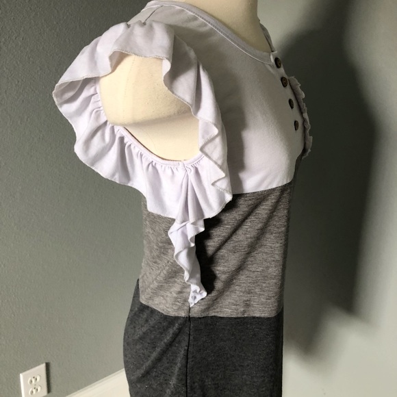 Ruffle Sleeve Color Block 1/4 Button-Down Pocket T-Shirt Top Blouse - Picture 5 of 16